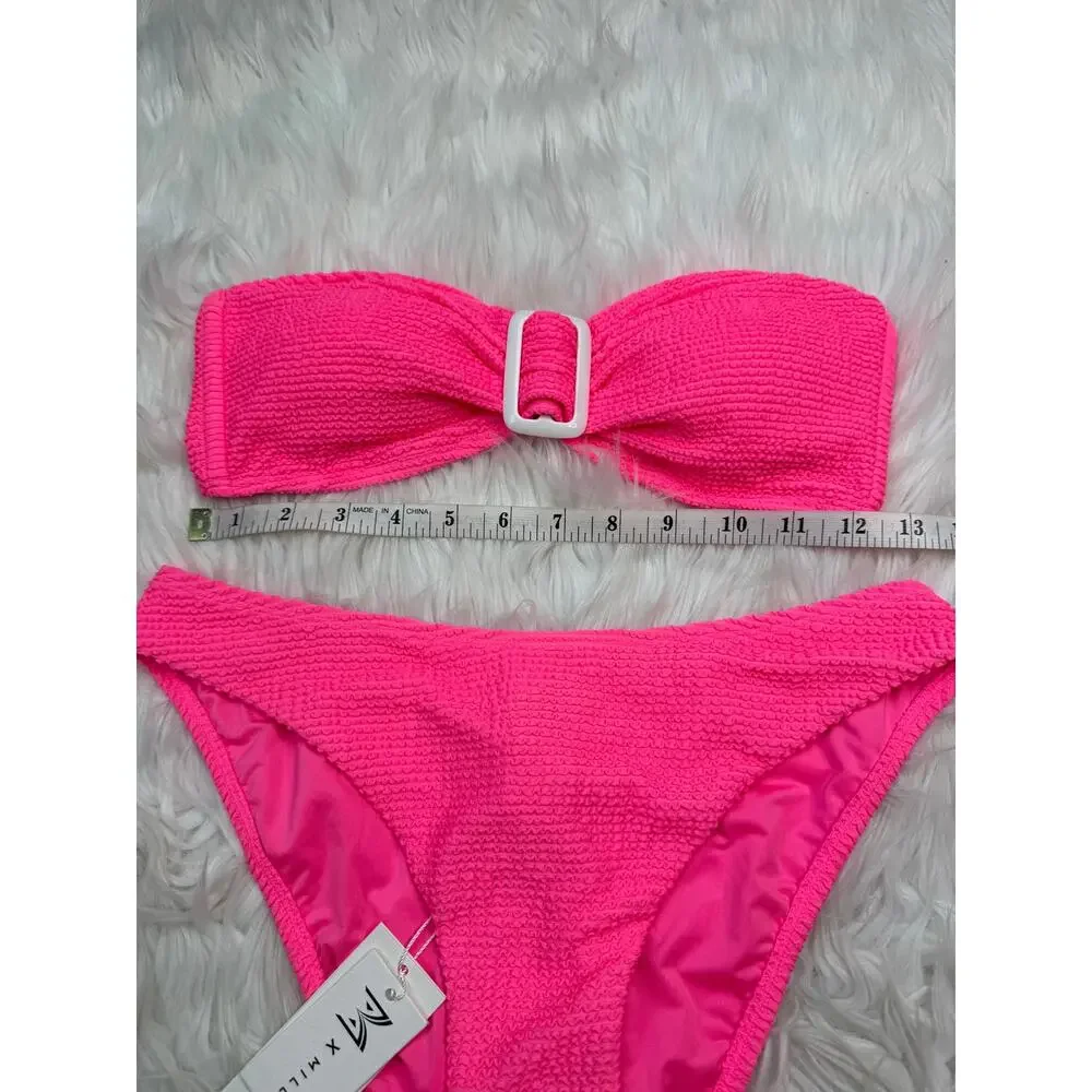 Milly‎ Margot Solid Bandeau Bikini Set Size M Pink NWT REVOLVE Resortwear